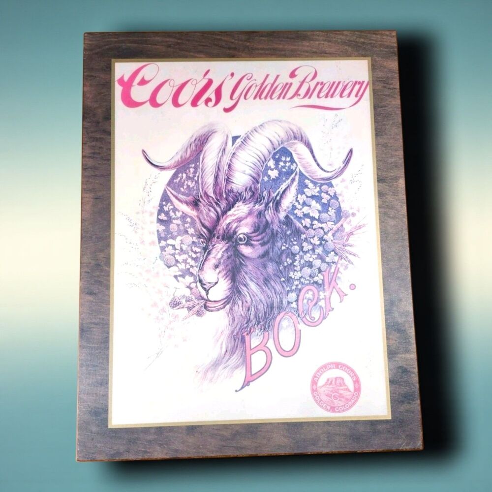 Vintage Coors Bock Beer Wood Plaque 22x17 Brewery Goat Bar Sign Decor Man Cave